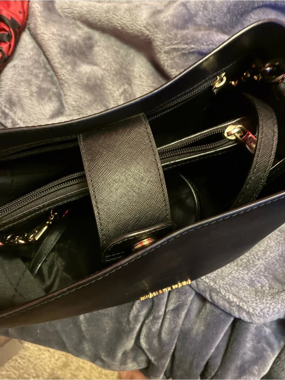 Michael Kors Black Leather Shoulder Bag with Gold Hardware